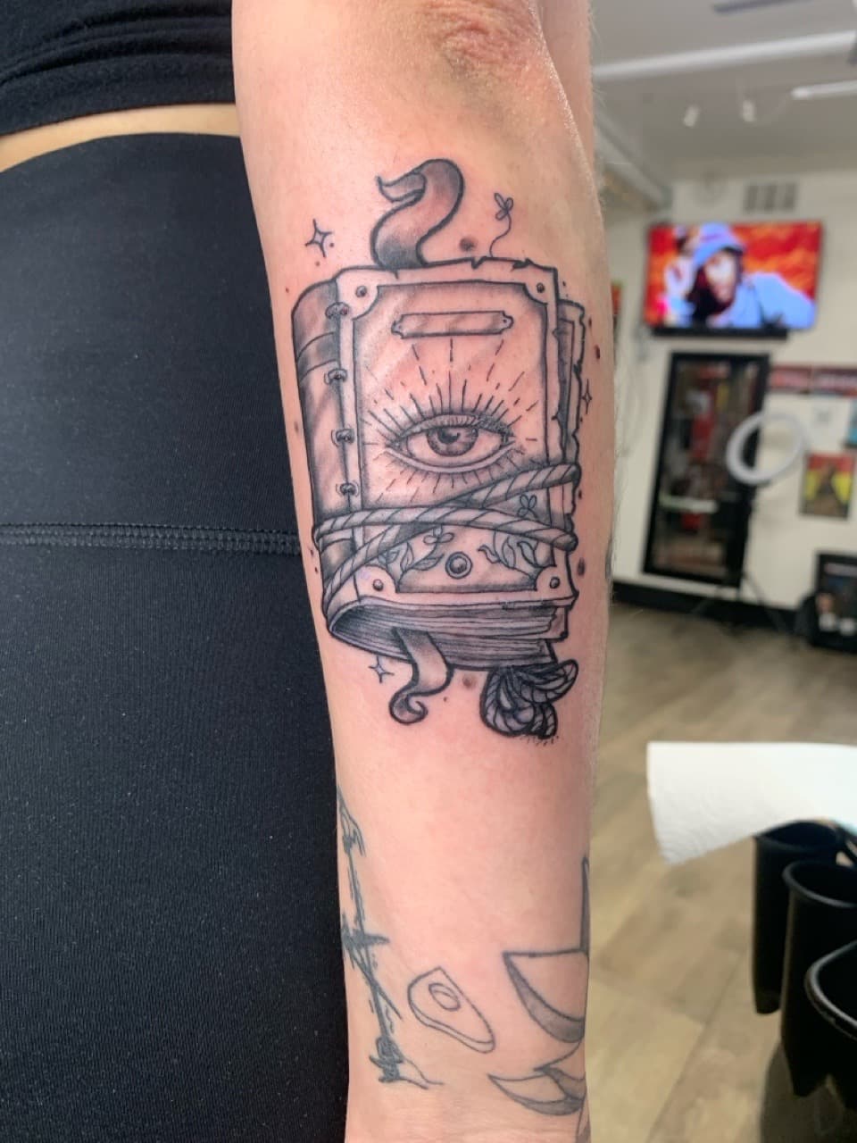 Black & Grey + Illustrative book tattoo on Forearm by Modest_Ink_Ellz on TattMe
