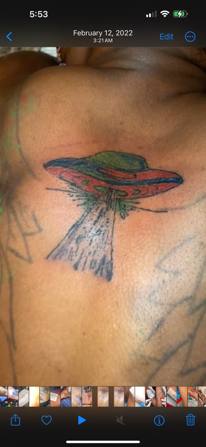 Illustrative + Color ufo tattoo on Chest by Quis on TattMe