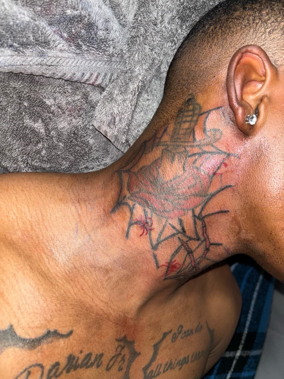 Black-work + Illustrative spider web tattoo on Neck (Side) by Quis on TattMe