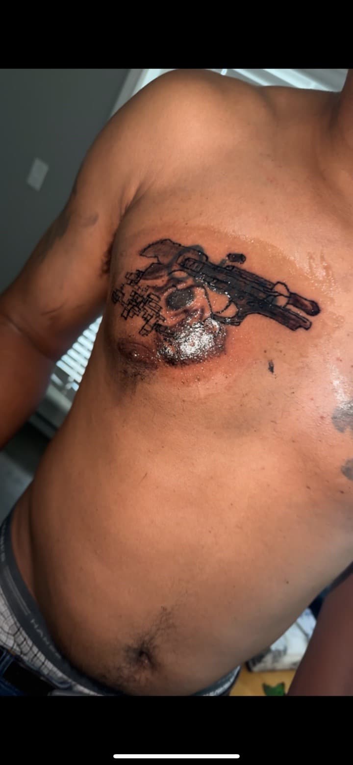 Black-work + Illustrative skull tattoo on Chest by Quis on TattMe