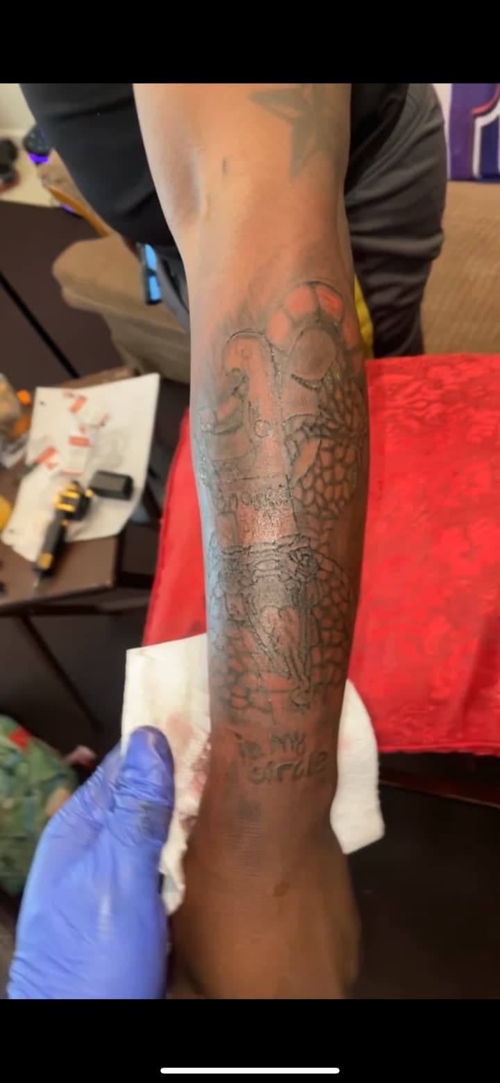Black & Grey + Lettering scales tattoo on Forearm by Quis on TattMe