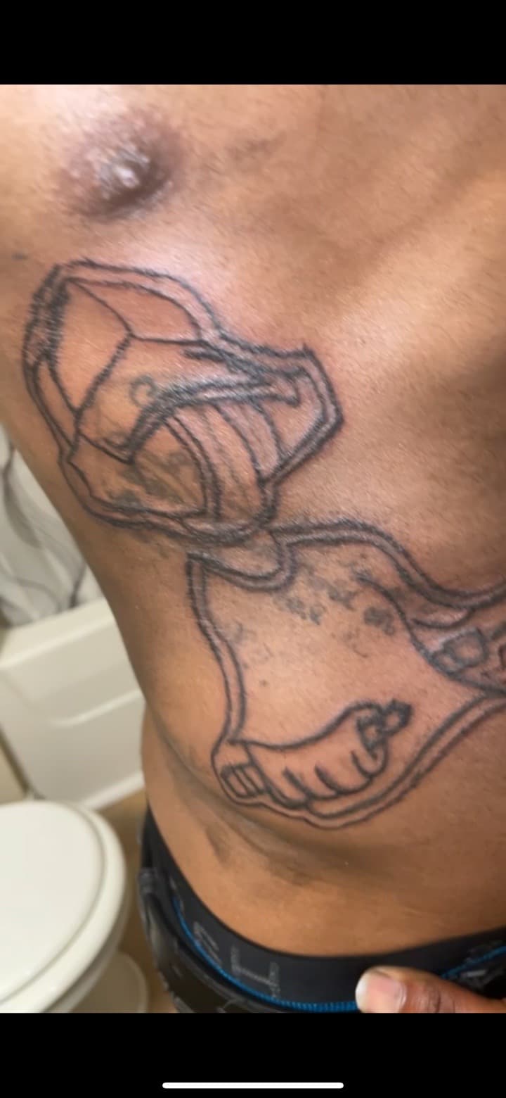 Line-work + Black-work pitcher tattoo on Ribs by Quis on TattMe
