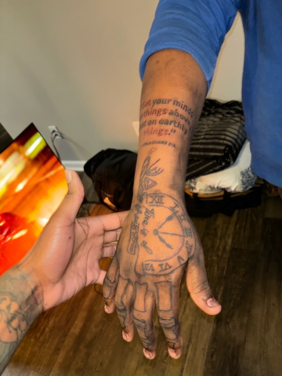 Line-work + Lettering clock tattoo on Hand by Quis on TattMe