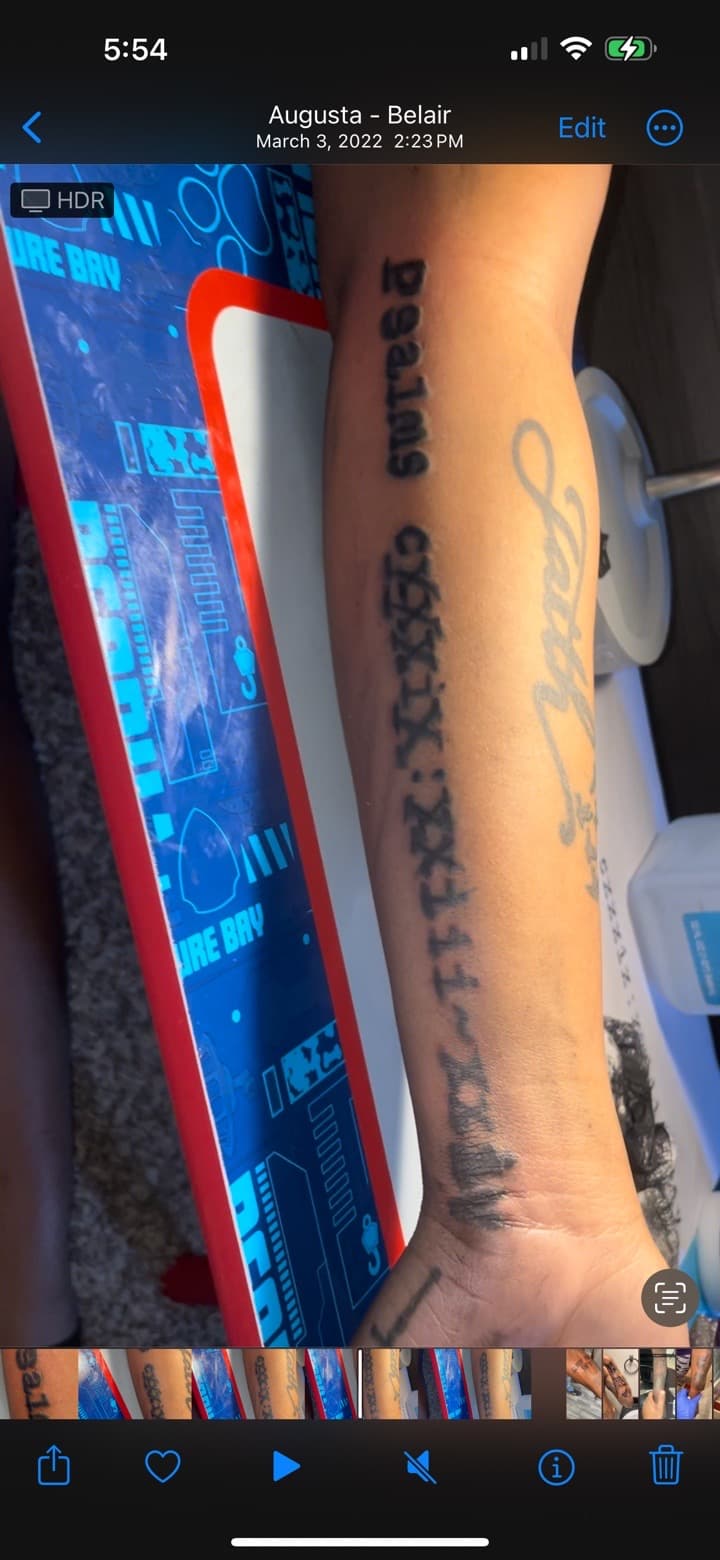 Lettering + Script psalms tattoo on Forearm by Quis on TattMe