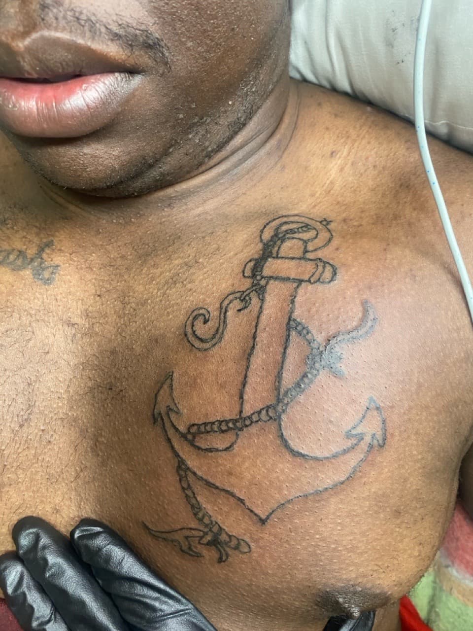Line-work anchor tattoo on Chest by Quis on TattMe