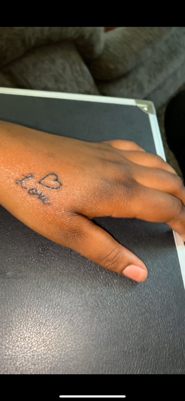 Fine Line + Lettering love tattoo on Hand by Quis on TattMe