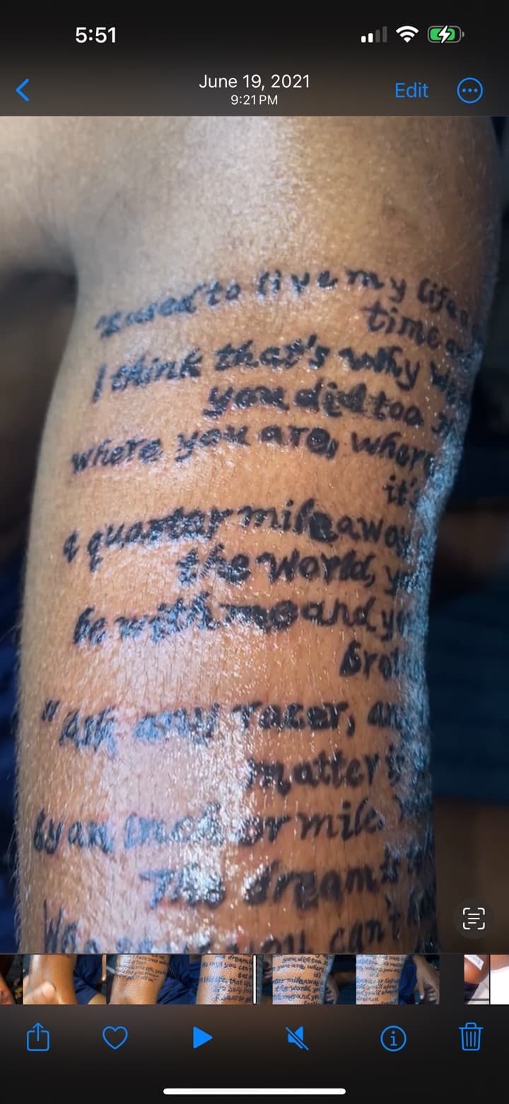 Lettering + Script words tattoo on Upper Arm by Quis on TattMe