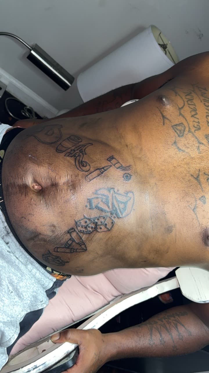 Black-work + Illustrative pacifier tattoo on Stomach by Quis on TattMe