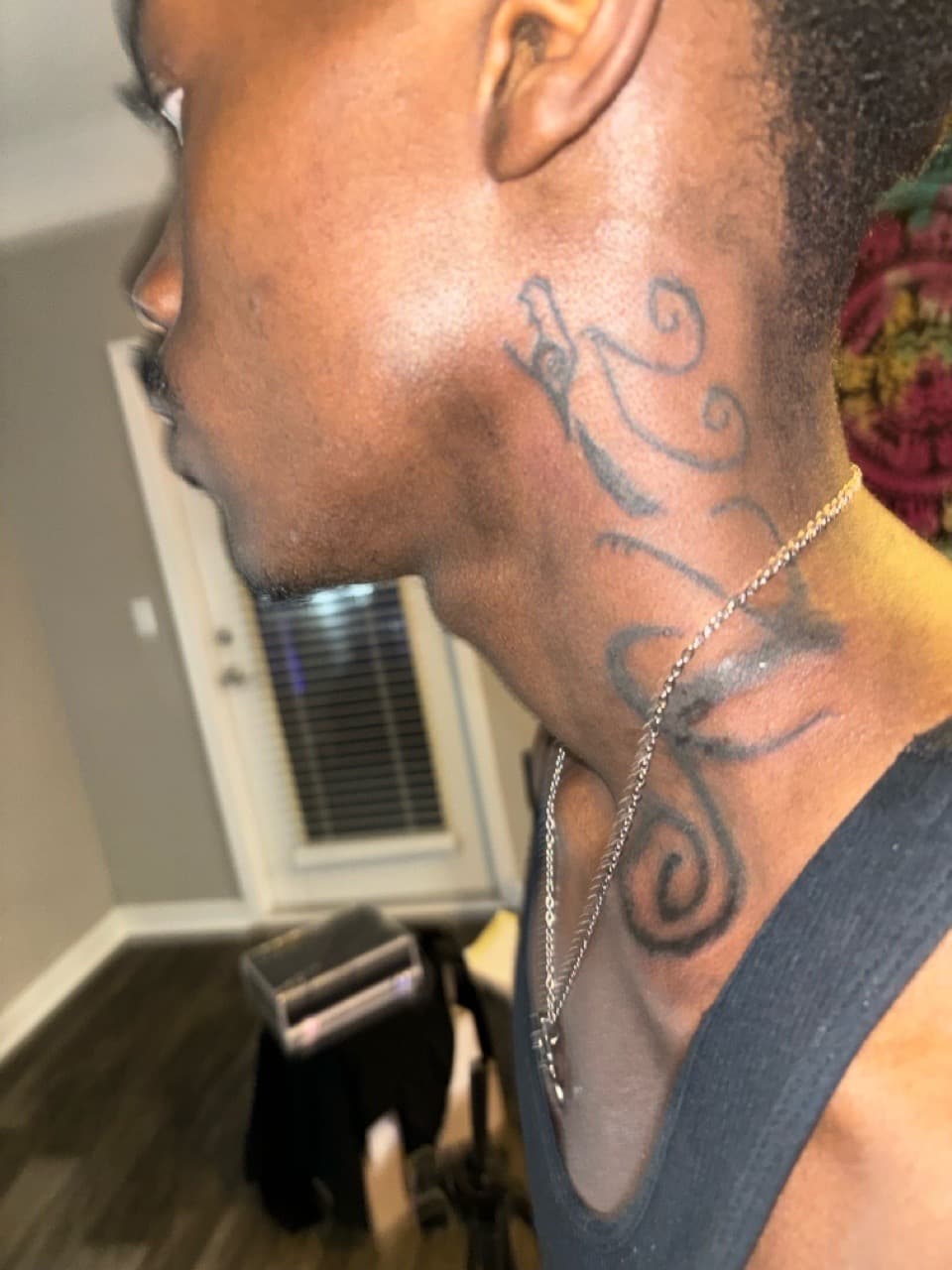 Black-work + Tribal swirls tattoo on Neck (Side) by Quis on TattMe
