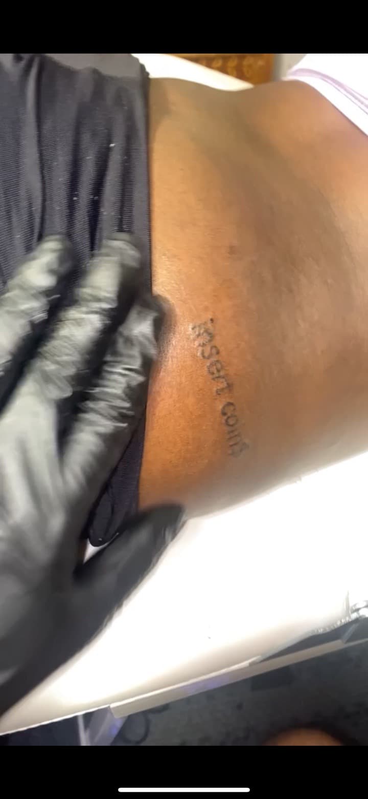 Lettering + Script words tattoo on Hip by Quis on TattMe