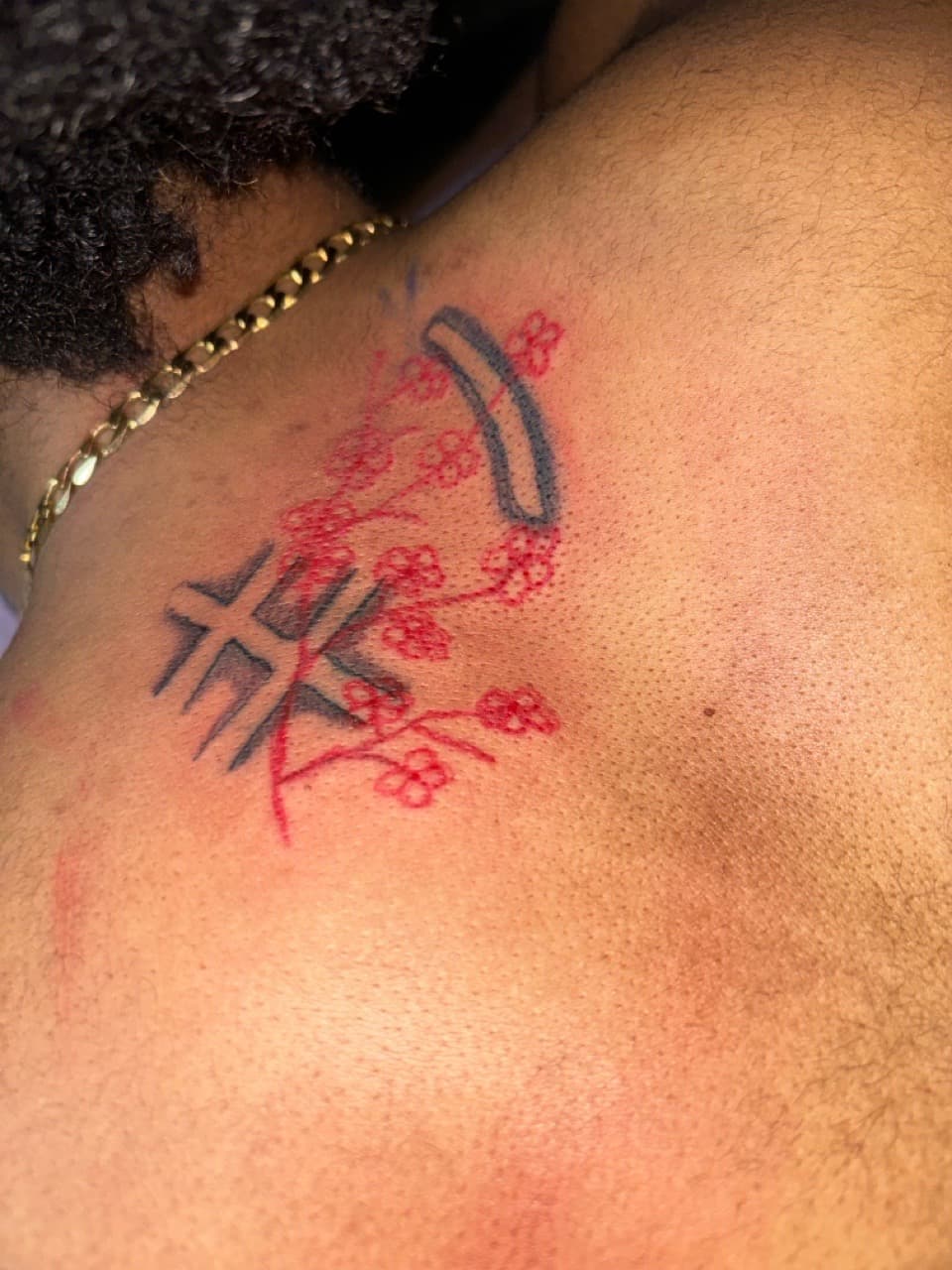 Fine Line + Geometric crescent tattoo on Neck (Back) by Quis on TattMe