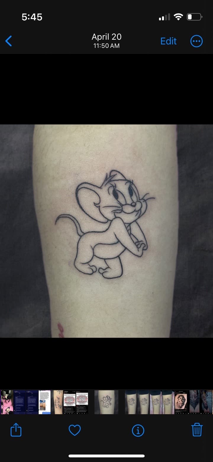 Fine Line + Cartoon jerry tattoo on Forearm by Adriana on TattMe
