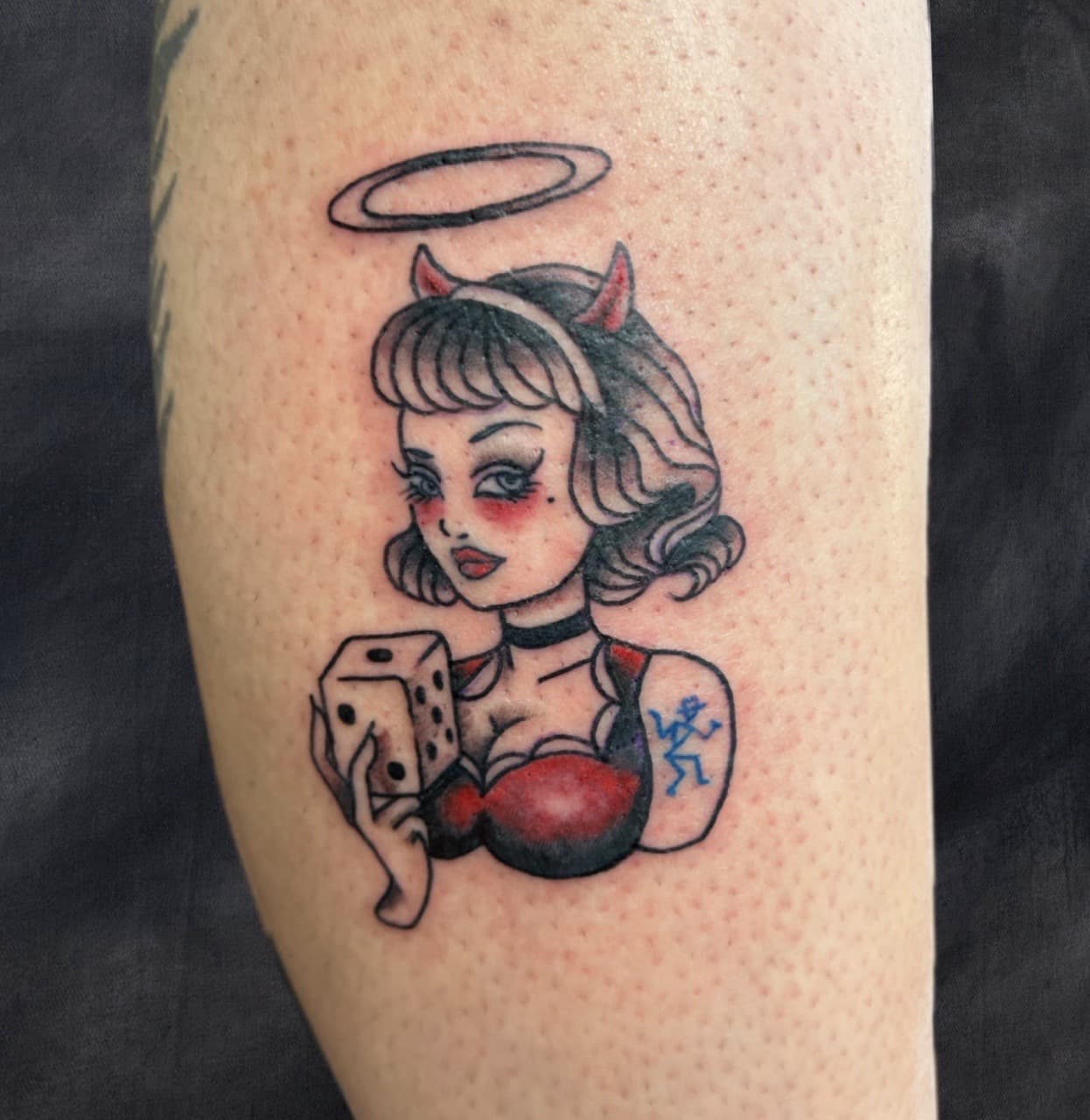 Traditional + American Traditional woman tattoo on Forearm by Adriana on TattMe