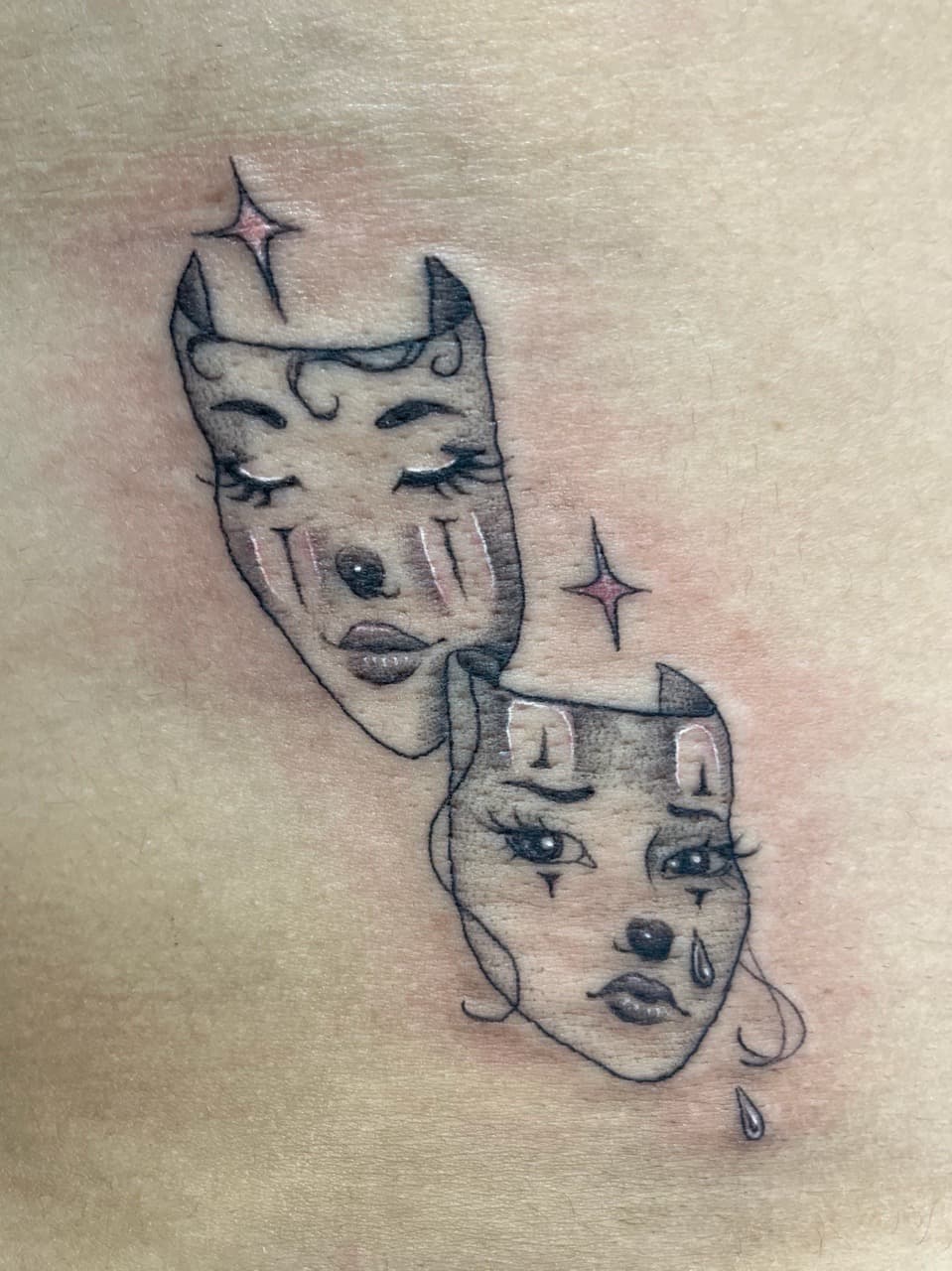 Fine Line + Black & Grey masks tattoo by Adriana on TattMe
