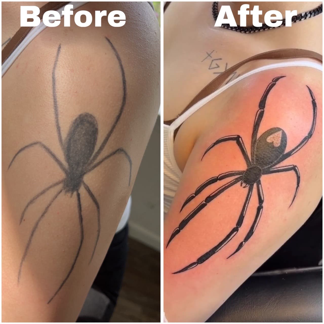 Black & Grey + Cover-Ups spider tattoo on Upper Arm by Brianna_Martin on TattMe