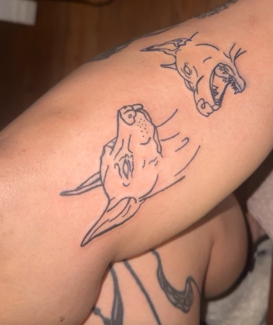 Fine Line + Minimalist dogs tattoo on Upper Arm by Jaq_Jaq on TattMe