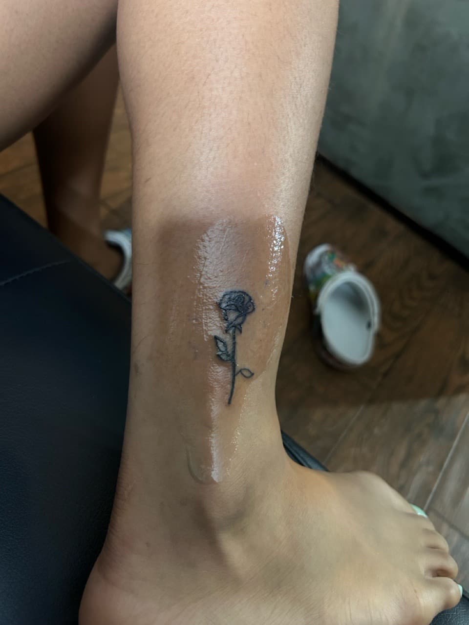 Fine Line + Black-work rose tattoo on Ankle by inkT on TattMe