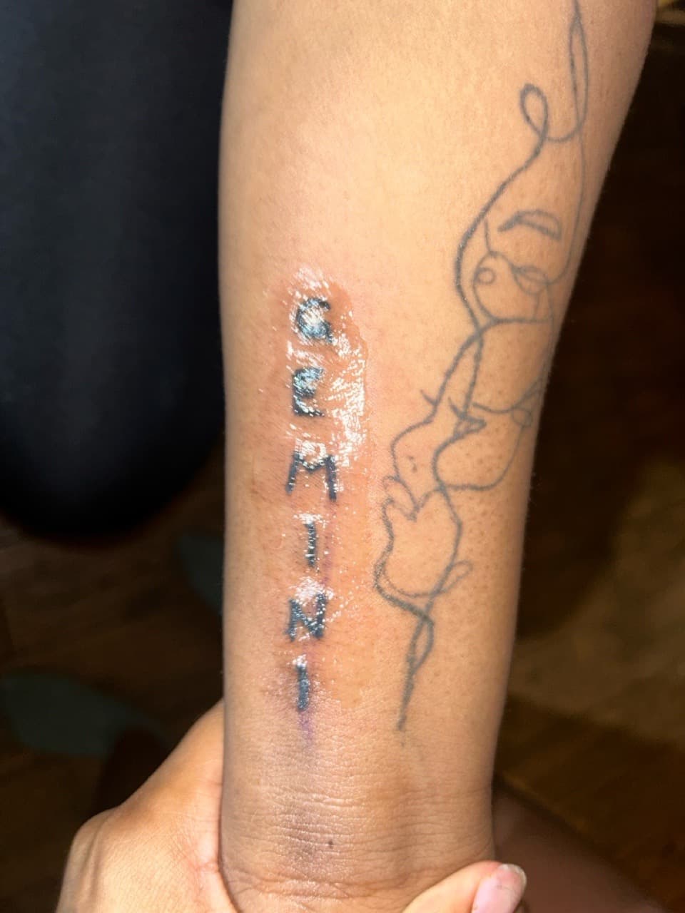 Lettering + Script gemini tattoo on Forearm by inkT on TattMe