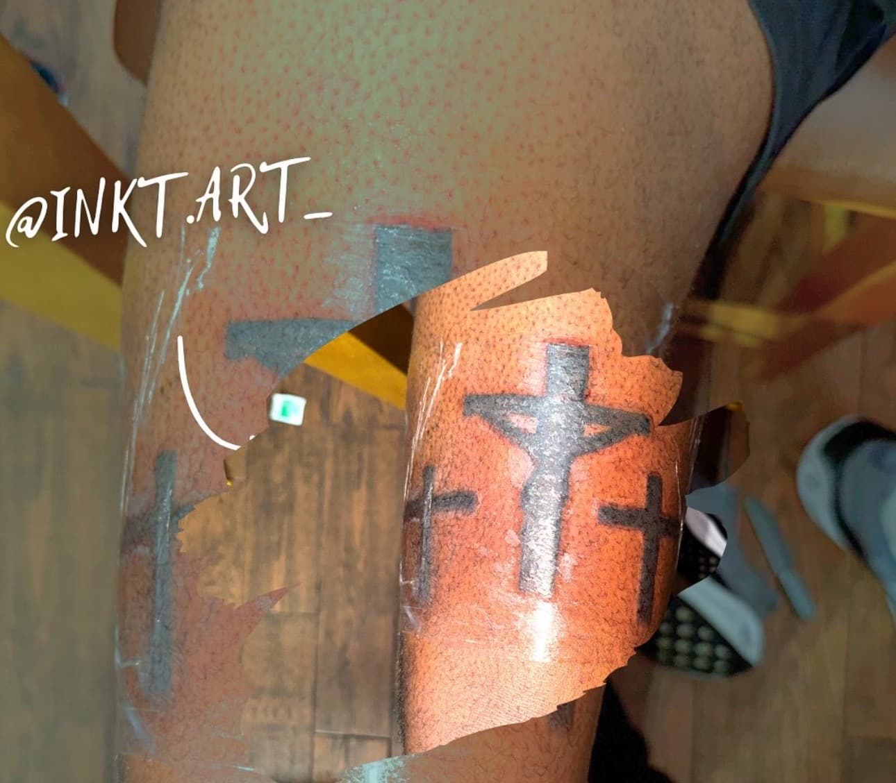 Line-work crosses tattoo on Thigh by inkT on TattMe