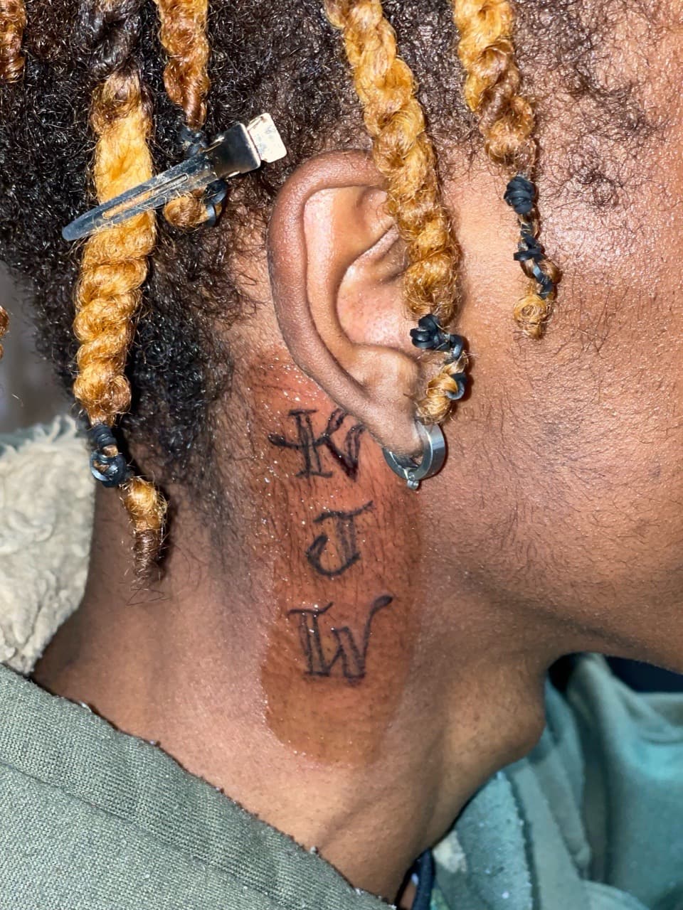 Lettering + Script letters tattoo on Neck (Side) by inkT on TattMe