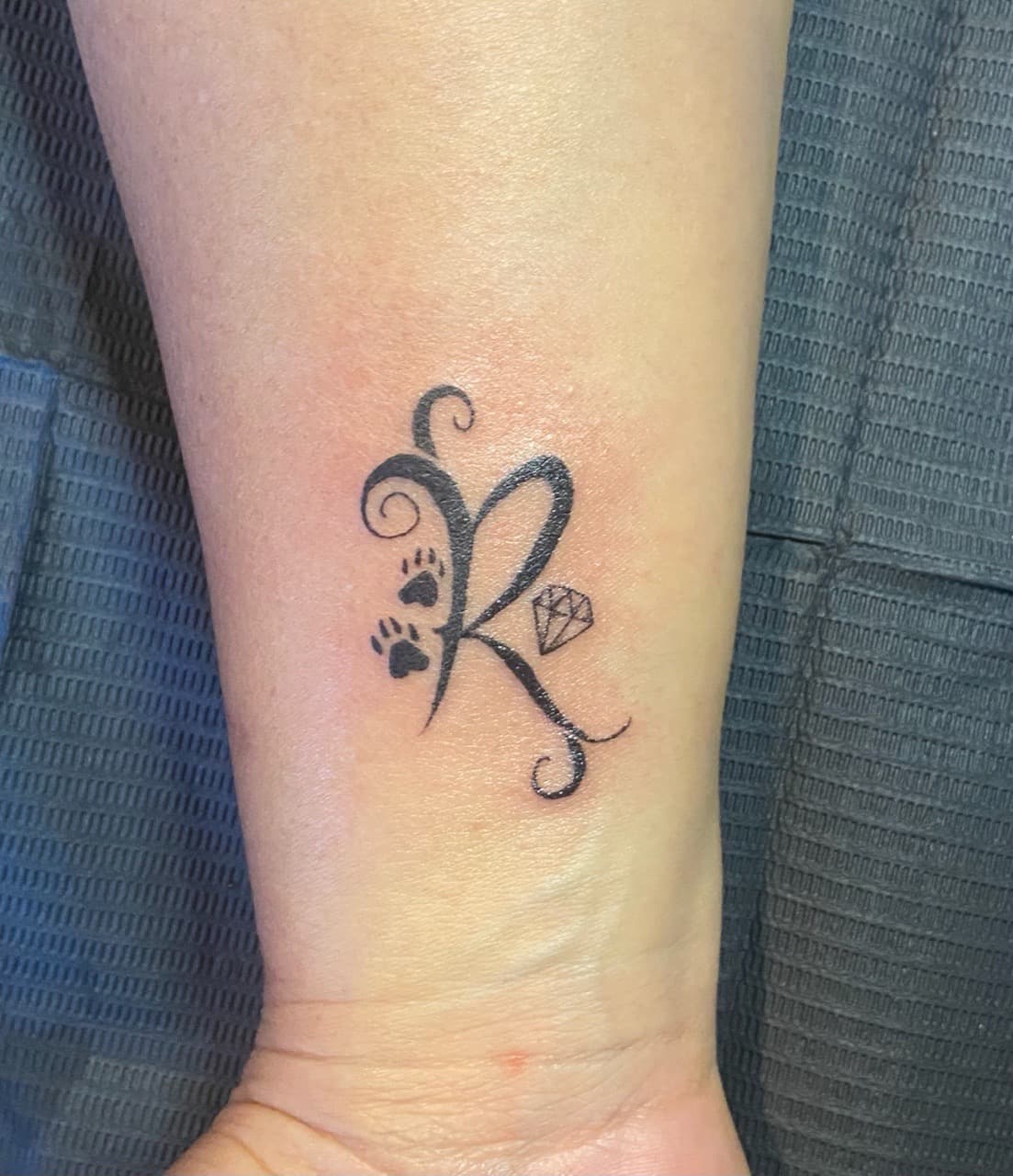 Fine Line + Black-work letter r tattoo on Wrist by Jniceinkz on TattMe