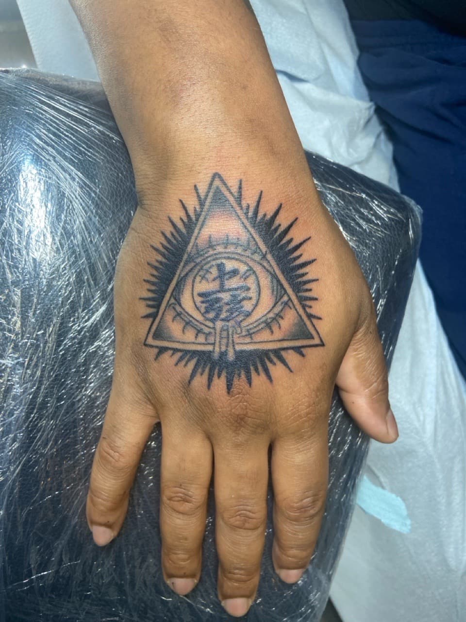 Black-work + Line-work eye tattoo on Hand by Jniceinkz on TattMe