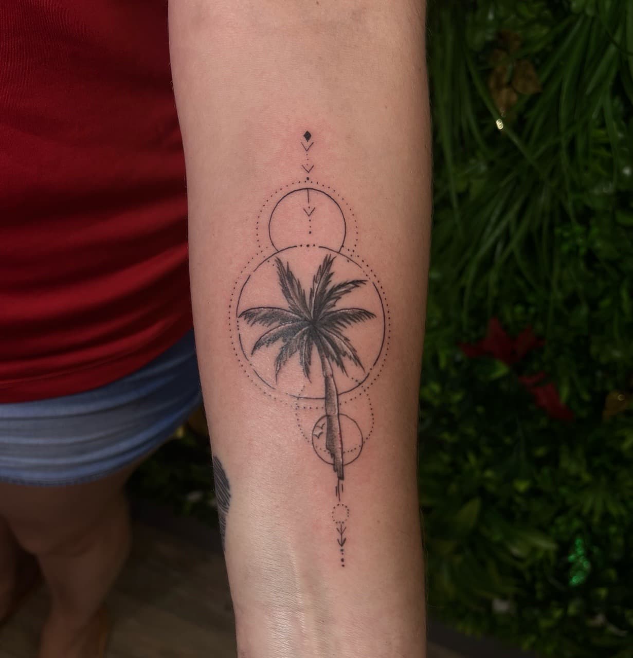 Fine Line + Geometric palm tree tattoo on Forearm by Jniceinkz on TattMe