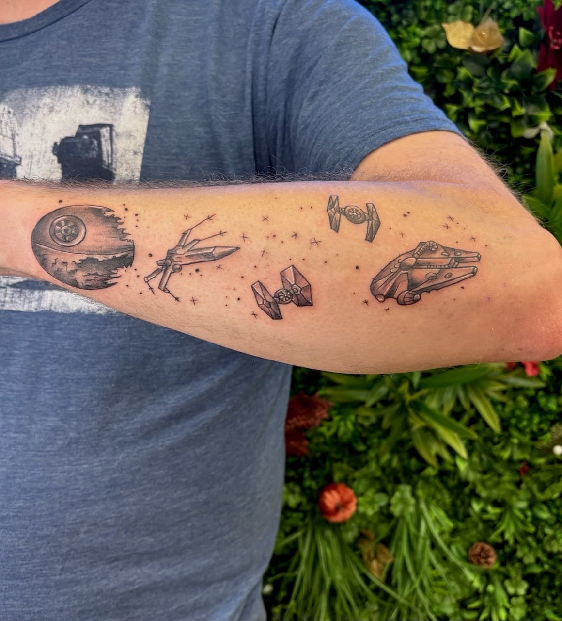 Black & Grey + Fine Line death star tattoo on Forearm by Jniceinkz on TattMe