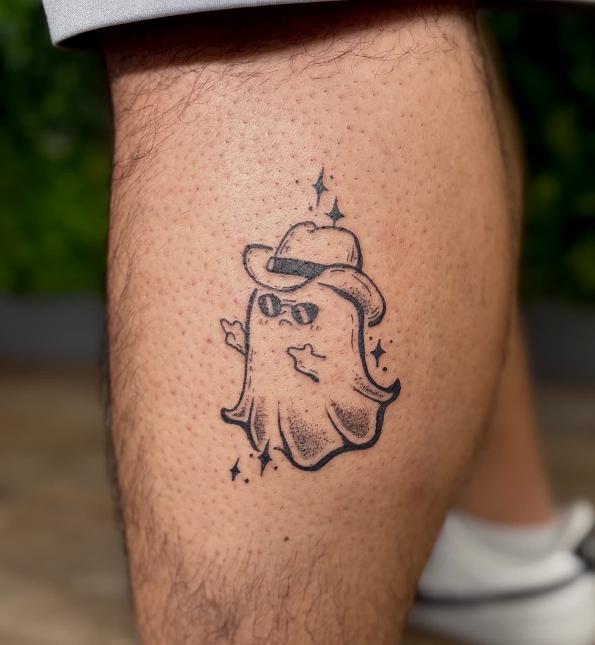 Black-work + Dot-work ghost tattoo on Calf by Jniceinkz on TattMe