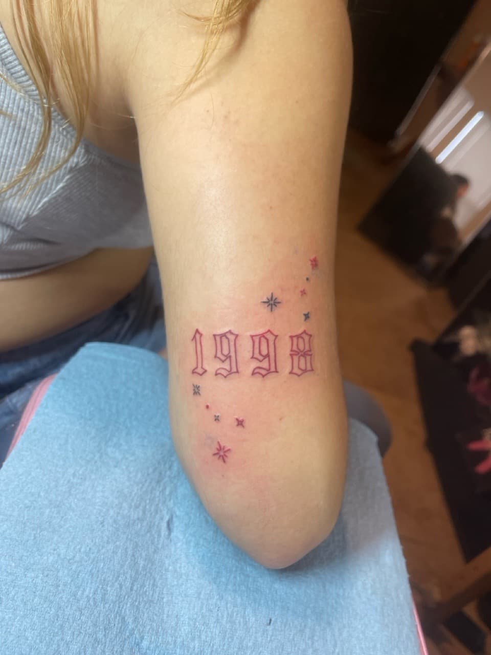 Lettering + Fine Line numbers tattoo on Elbow by Jadance_Martin on TattMe