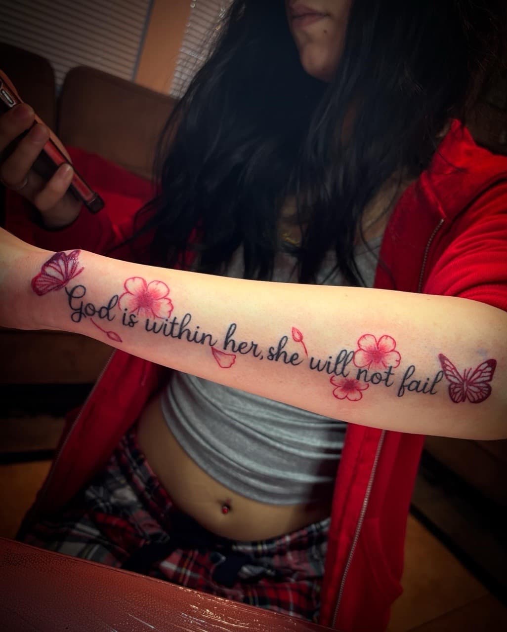 Lettering + Floral scripture tattoo on Forearm by Jadance_Martin on TattMe