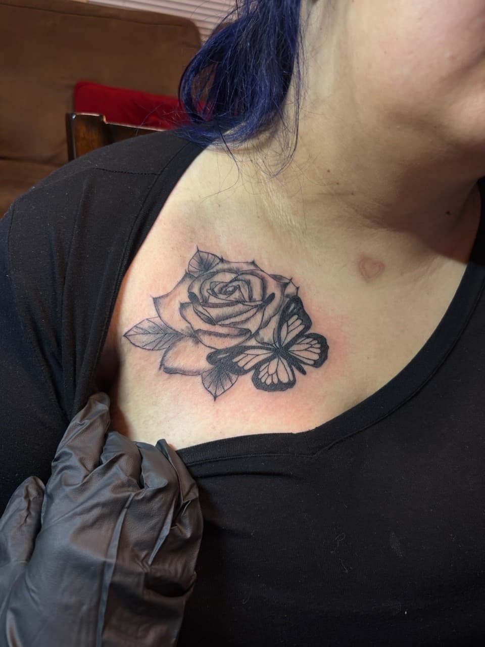 Black & Grey + Floral rose tattoo on Chest by Jadance_Martin on TattMe