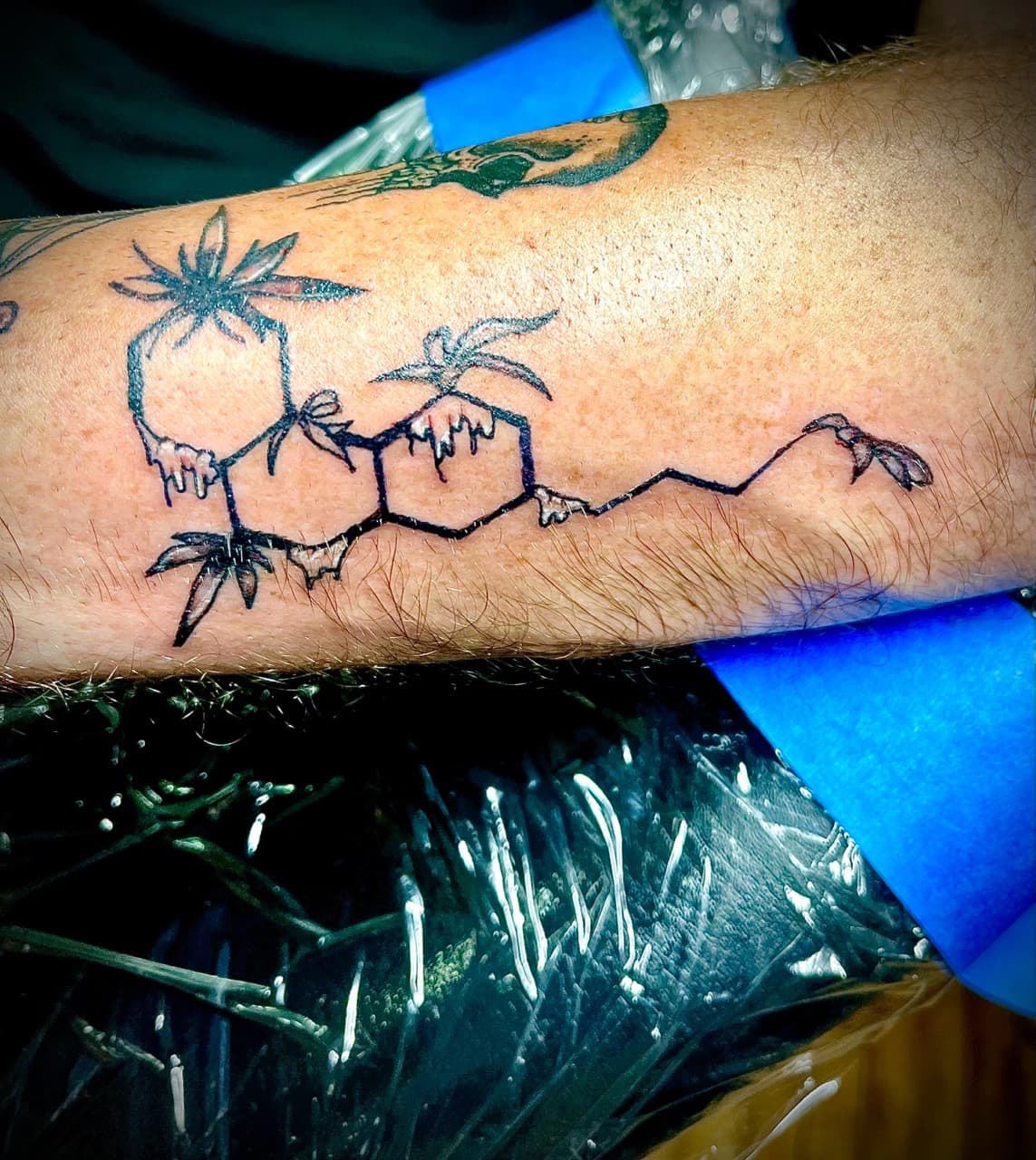 Line-work + Illustrative molecule tattoo on Forearm by Taking_Art_2_The_Streets_1 on TattMe