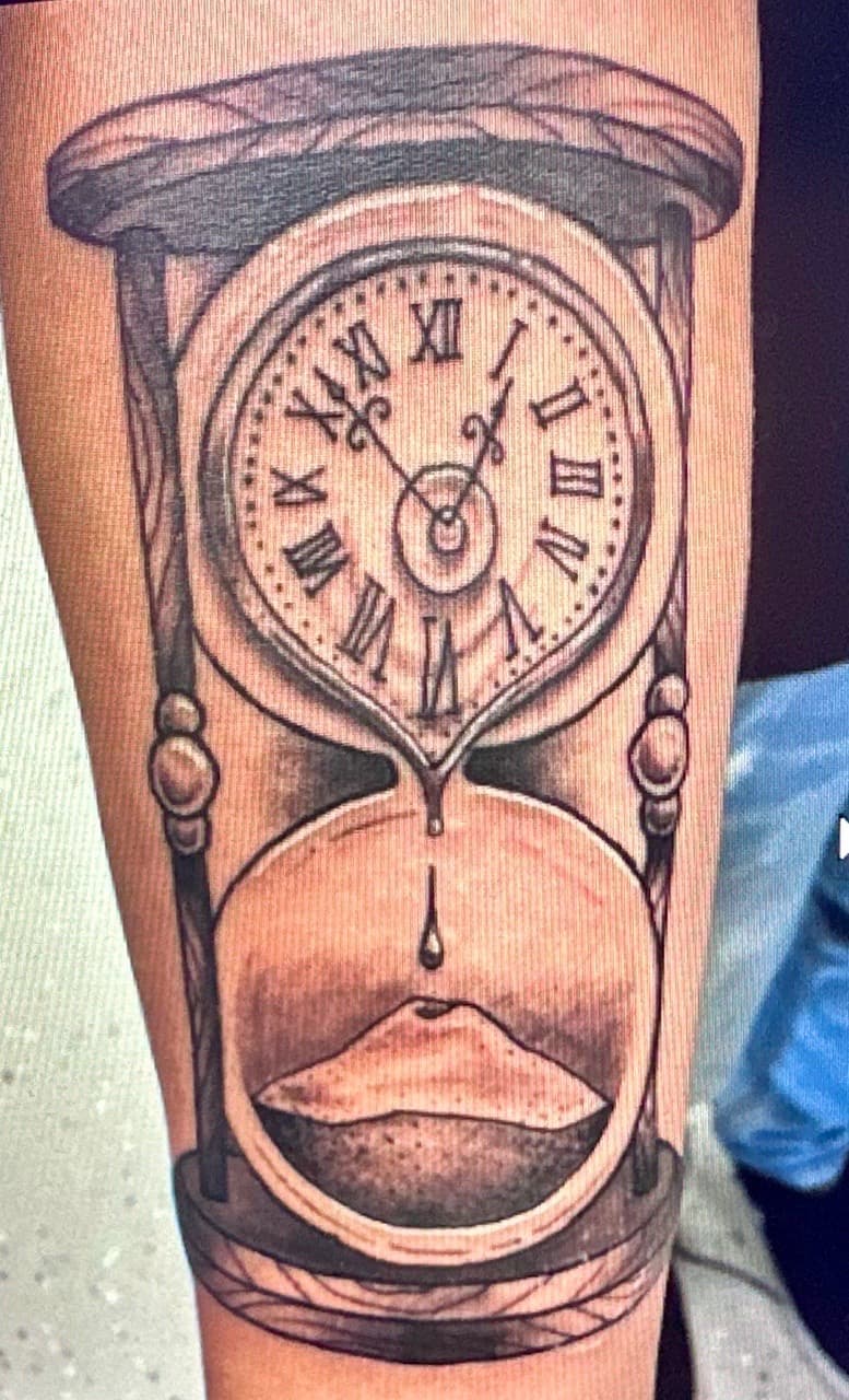 Black & Grey + Realism hourglass tattoo on Forearm by Taking_Art_2_The_Streets_1 on TattMe