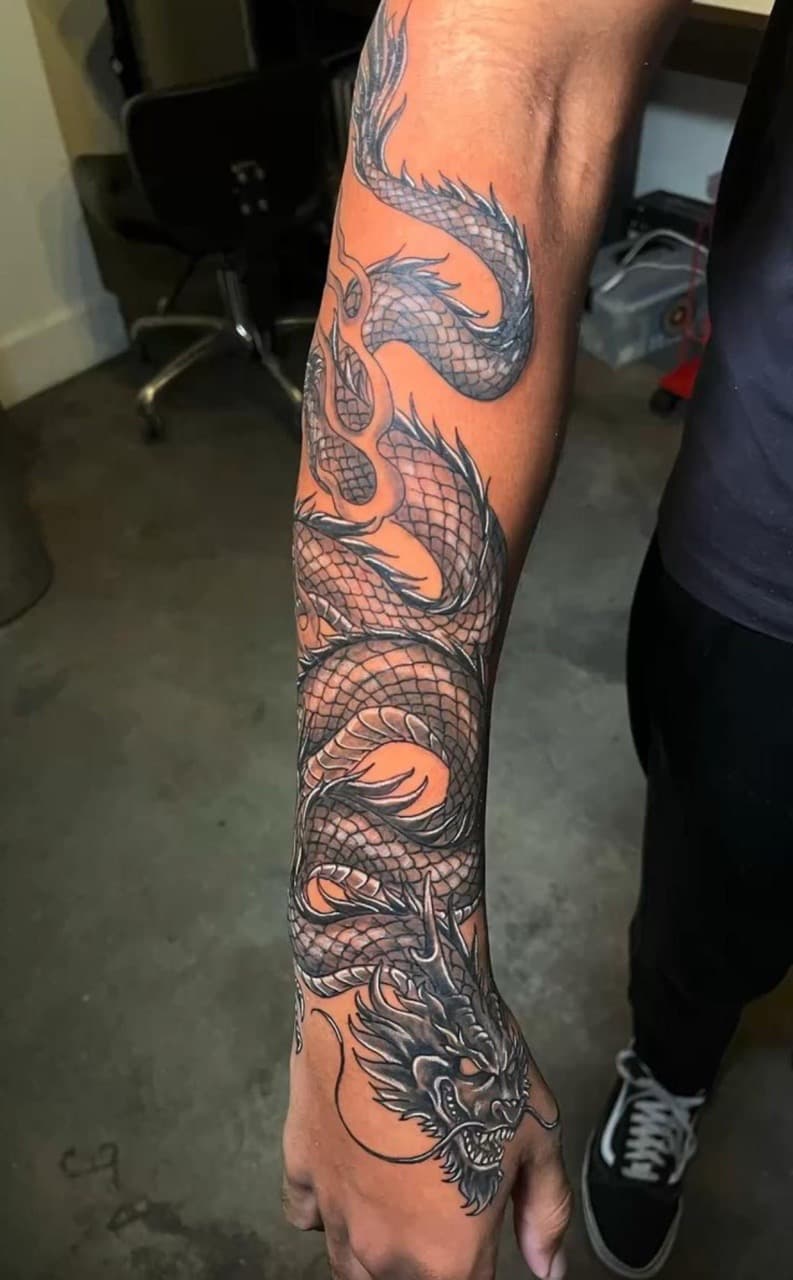 Japanese + Neo-Japanese dragon tattoo on Forearm by Taking_Art_2_The_Streets_1 on TattMe