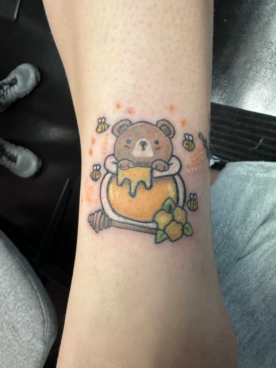 Color + Cartoon bear tattoo on Ankle by Taking_Art_2_The_Streets_1 on TattMe