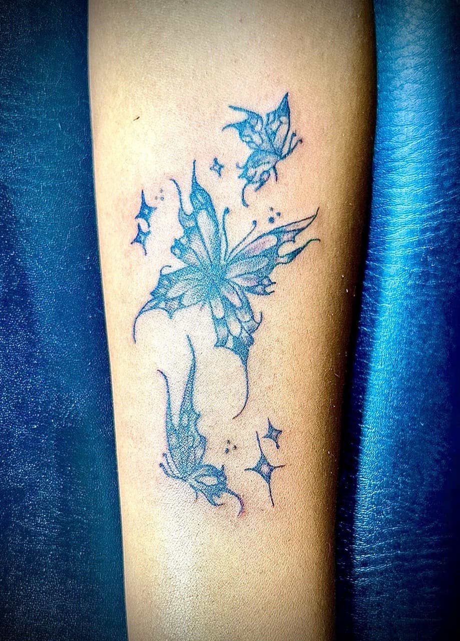 Fine Line + Color butterflies tattoo on Forearm by Taking_Art_2_The_Streets_1 on TattMe