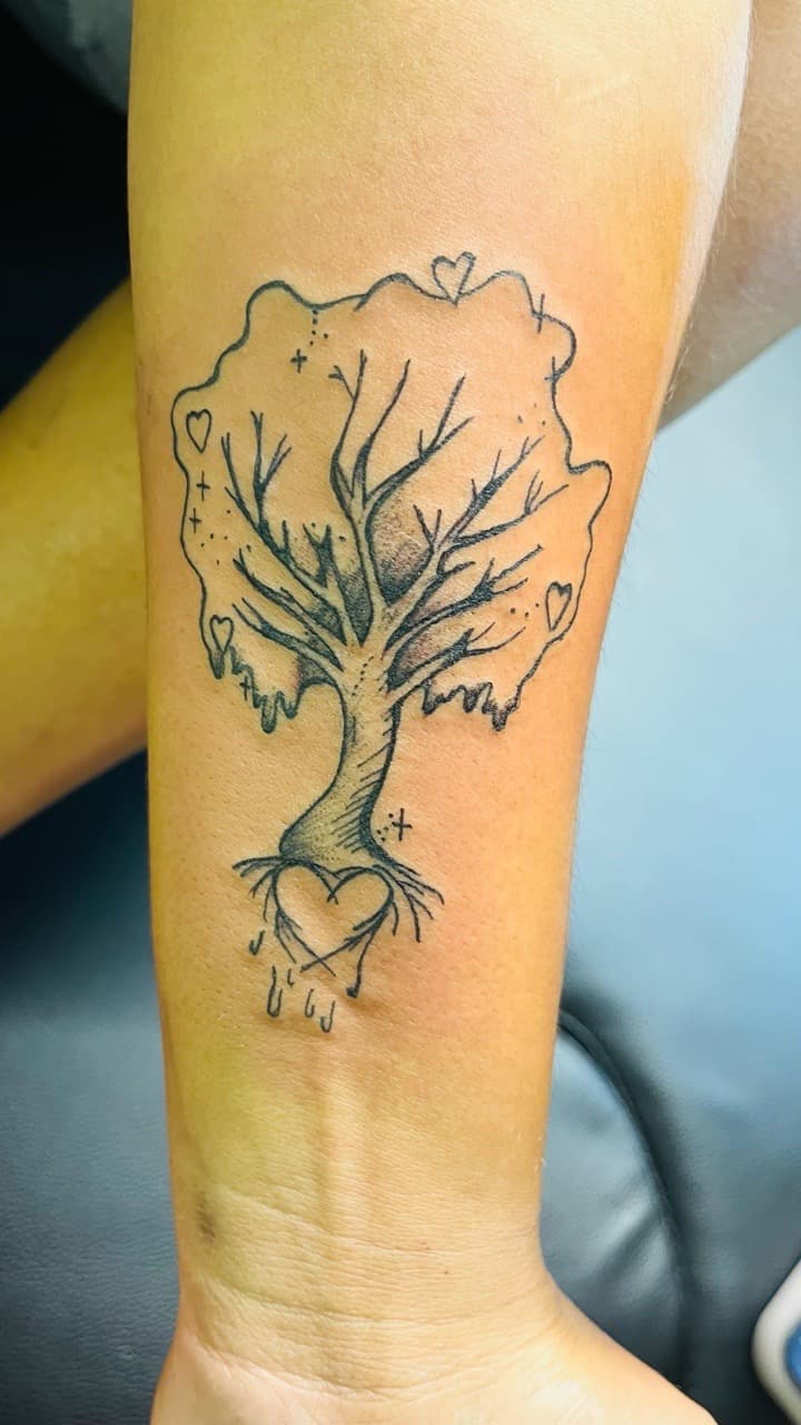 Fine Line + Black & Grey tree tattoo on Forearm by Taking_Art_2_The_Streets_1 on TattMe
