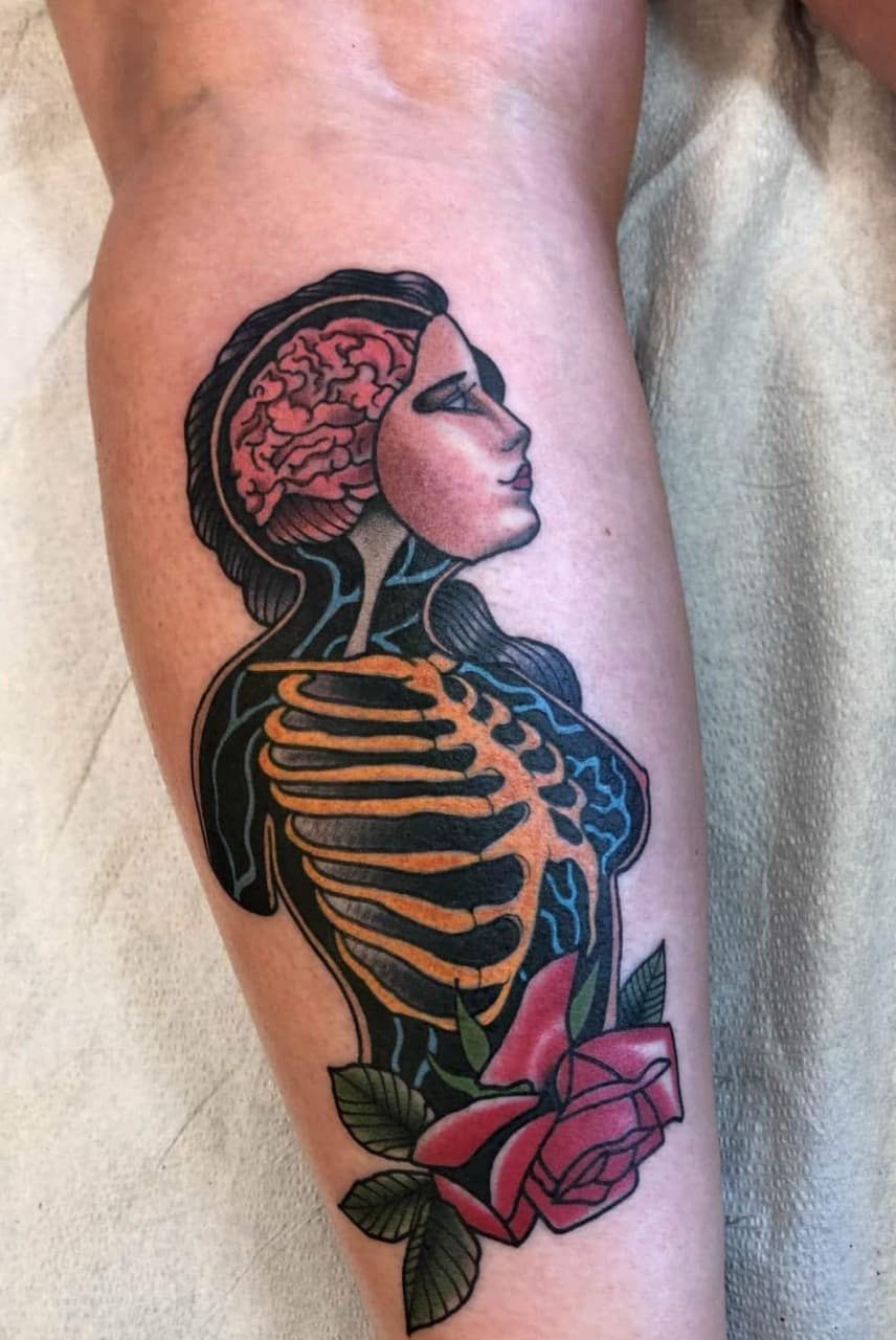 Neo-Traditional + Color woman tattoo on Calf by Taking_Art_2_The_Streets_1 on TattMe