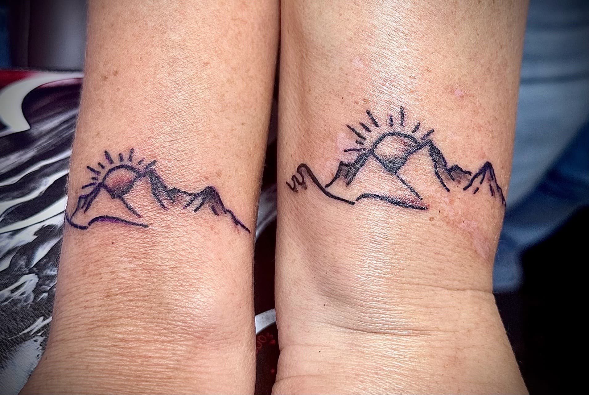 Line-work + Minimalist mountains tattoo on Wrist by Taking_Art_2_The_Streets_1 on TattMe