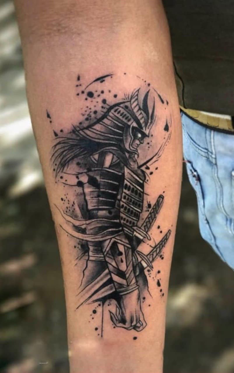 Black & Grey + Illustrative samurai tattoo on Forearm by Taking_Art_2_The_Streets_1 on TattMe
