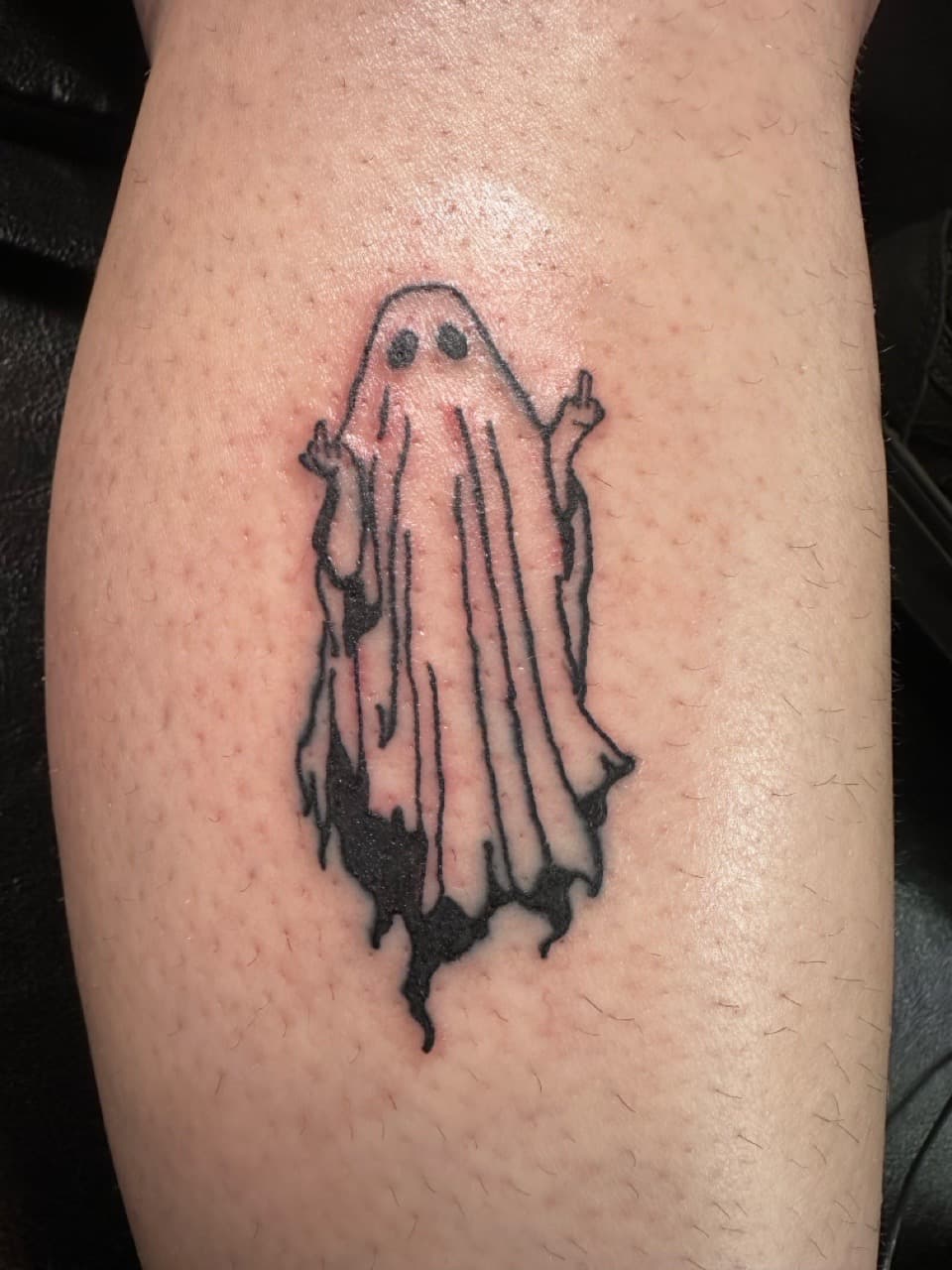 Black-work + Illustrative ghost tattoo on Calf by Taking_Art_2_The_Streets_1 on TattMe