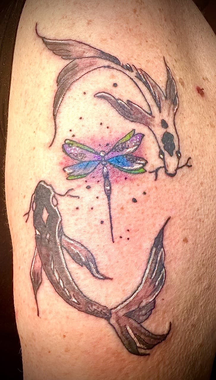 Illustrative + Watercolor koi fish tattoo on Upper Arm by Taking_Art_2_The_Streets_1 on TattMe