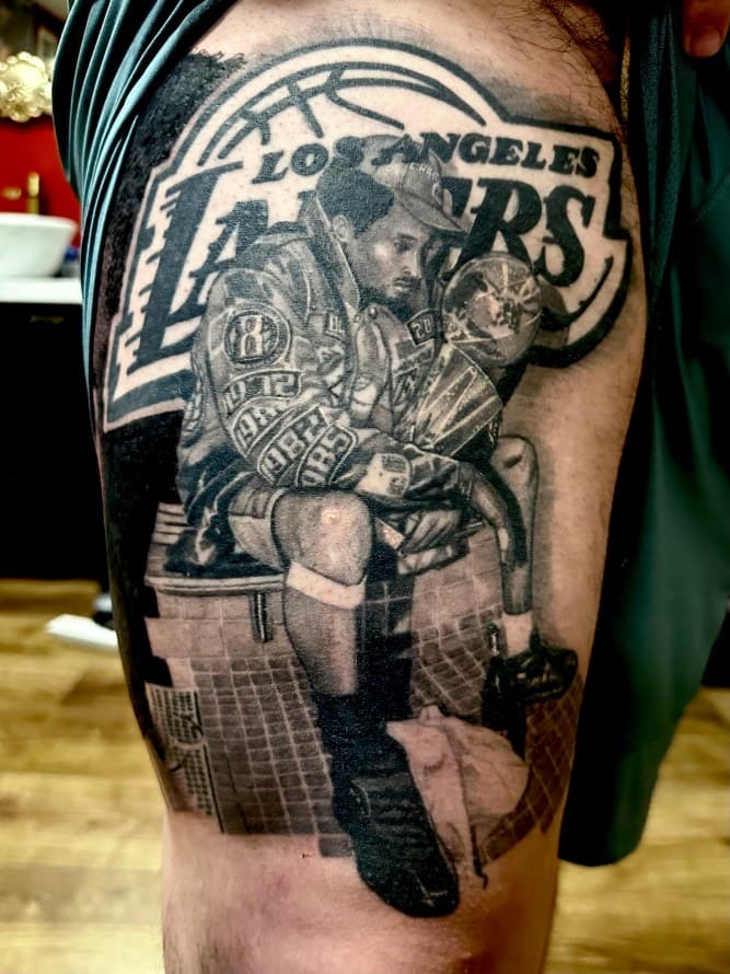 Black & Grey + Realism kobe bryant tattoo on Thigh by Danny_Orellana on TattMe