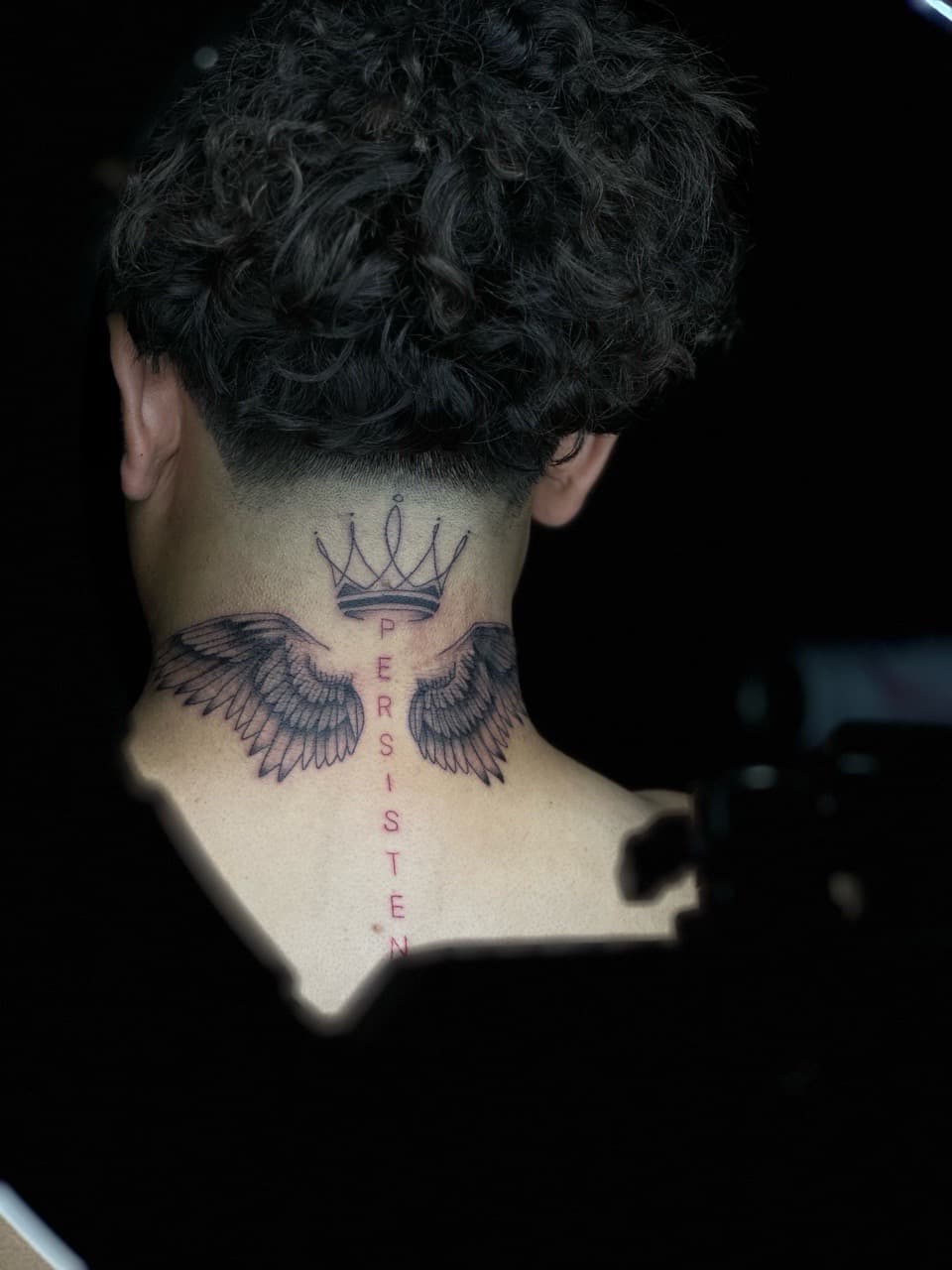 Fine Line + Black & Grey crown tattoo on Neck (Back) by SalinasTatto on TattMe