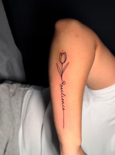 Fine Line + Minimalist tulip tattoo on Upper Arm by SalinasTatto on TattMe