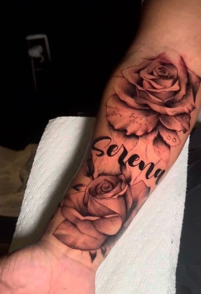 Black & Grey + Realism roses tattoo on Forearm by SalinasTatto on TattMe