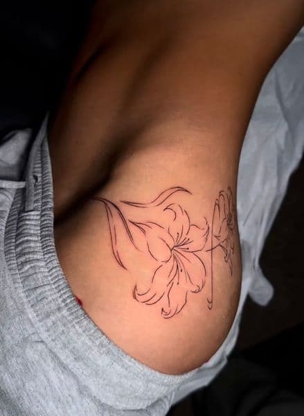 Fine Line + Floral lilies tattoo on Side (Torso) by SalinasTatto on TattMe