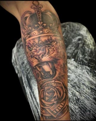 Black & Grey + Realism lion tattoo on Forearm by Blessed_Ink_Therapy on TattMe
