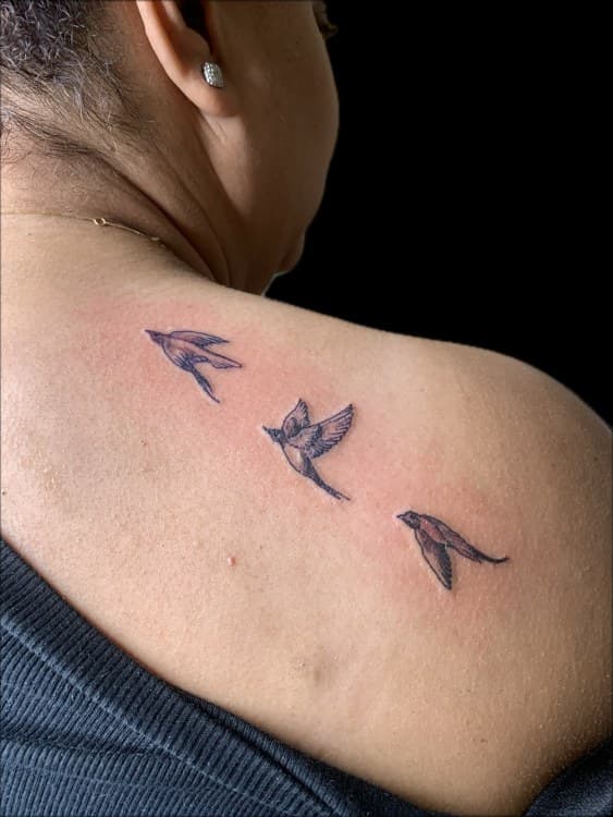 Fine Line + Minimalist birds tattoo on Shoulder Blade by Blessed_Ink_Therapy on TattMe